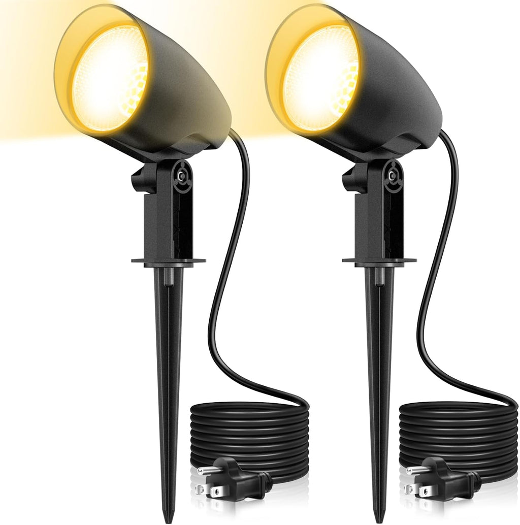 ZZXX 20W Outdoor Spotlight LED Landscape Lighting 120V Pathway Lights IP66 Waterproof Aluminum Yard Spot Lights 1880LM 2700K Warm White Landscape Spotlights with US 3-Plug in (2 Pack)