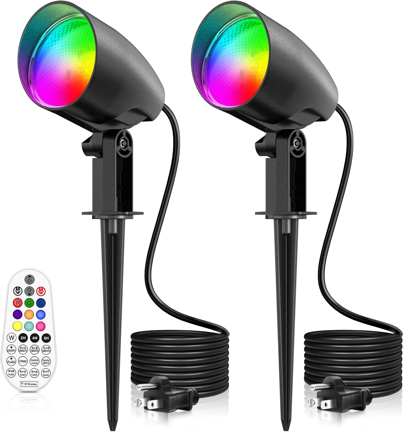 ZZXX 20W RGB Outdoor Spotlight Halloween 120V Color Changing Landscape Lights Waterproof LED Multicoloured Spotlights, Dimmable, Timer, Memory Function with US 3-Plug in (2 Pack)