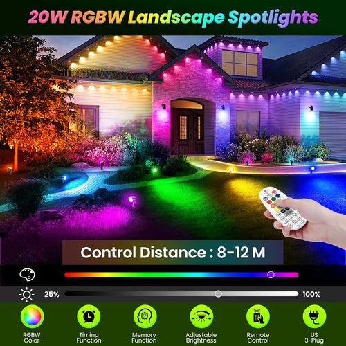 ZZXX 20W RGB Outdoor Spotlight Halloween 120V Color Changing Landscape Lights Waterproof LED Multicoloured Spotlights, Dimmable, Timer, Memory Function with US 3-Plug in (2 Pack)