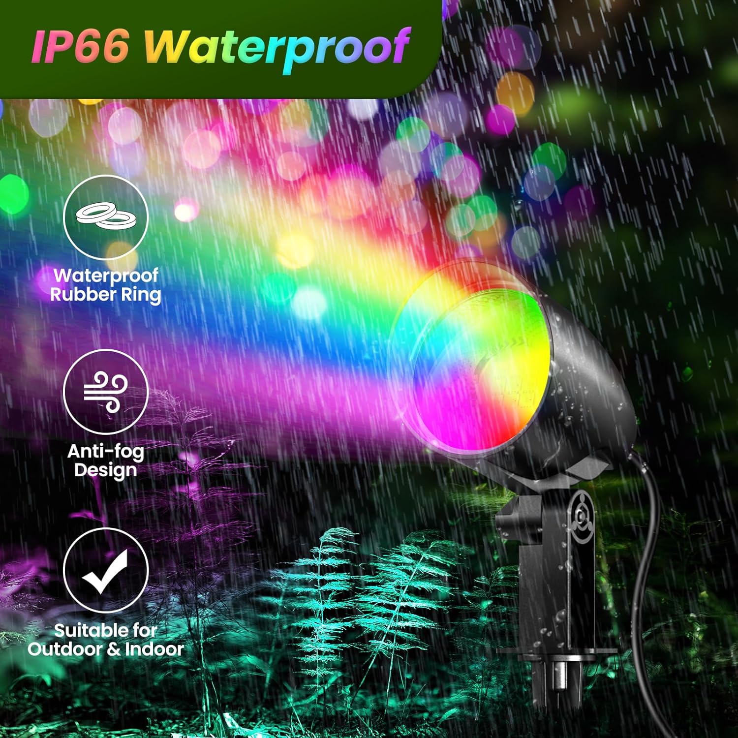 ZZXX 20W RGB Outdoor Spotlight Halloween 120V Color Changing Landscape Lights Waterproof LED Multicoloured Spotlights, Dimmable, Timer, Memory Function with US 3-Plug in (2 Pack)