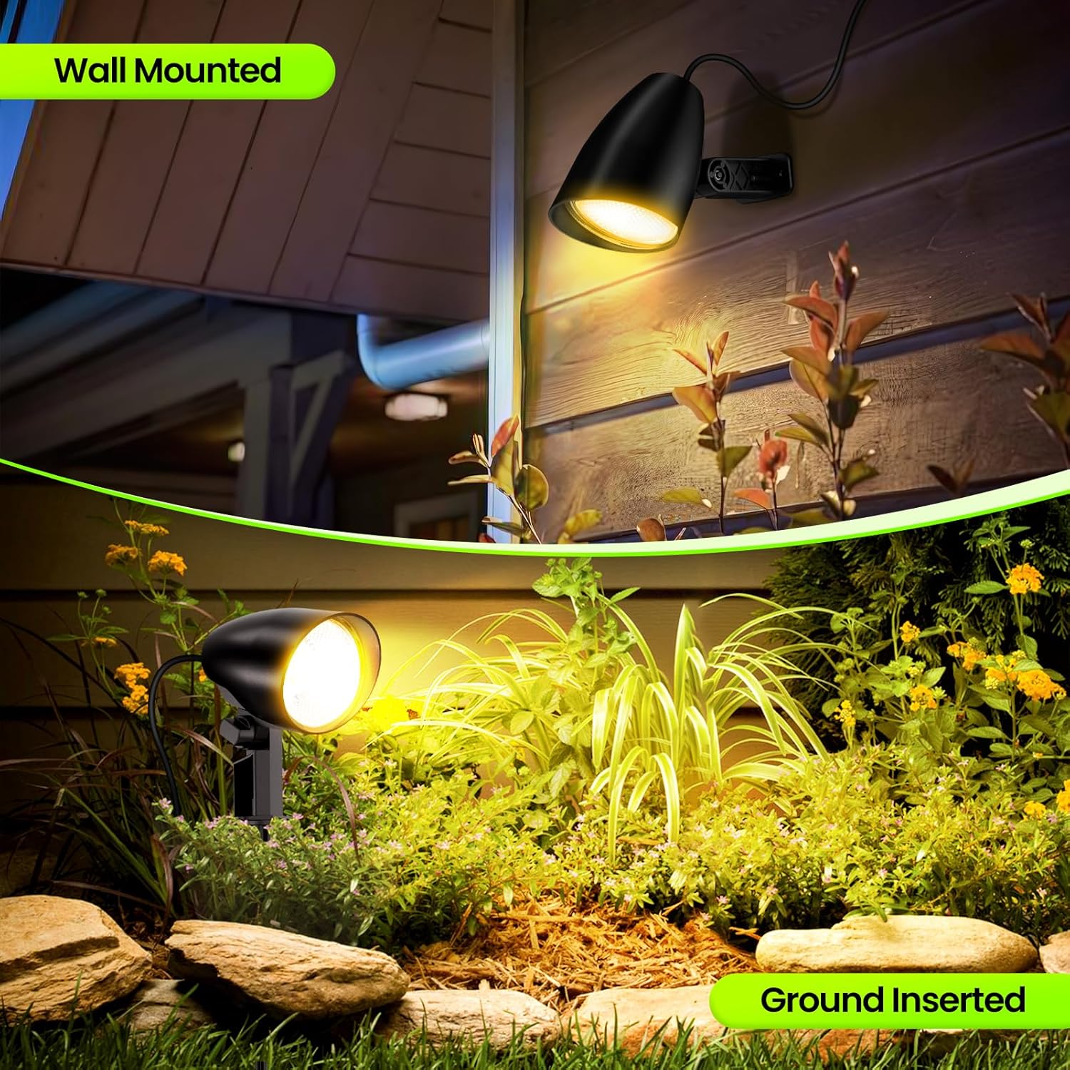 ZZXX 20W Outdoor Spotlight LED Landscape Lighting 120V Pathway Lights IP66 Waterproof Aluminum Yard Spot Lights 1880LM 2700K Warm White Landscape Spotlights with US 3-Plug in (2 Pack)