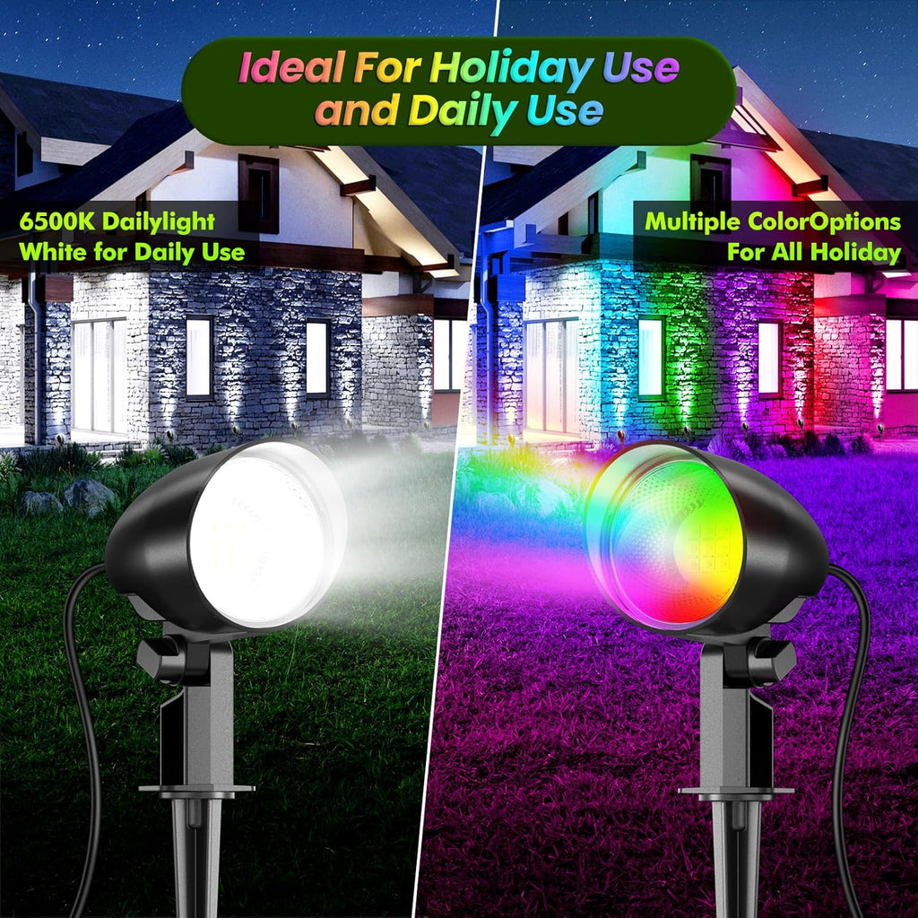 ZZXX 20W RGB Outdoor Spotlight Halloween 120V Color Changing Landscape Lights Waterproof LED Multicoloured Spotlights, Dimmable, Timer, Memory Function with US 3-Plug in (2 Pack)