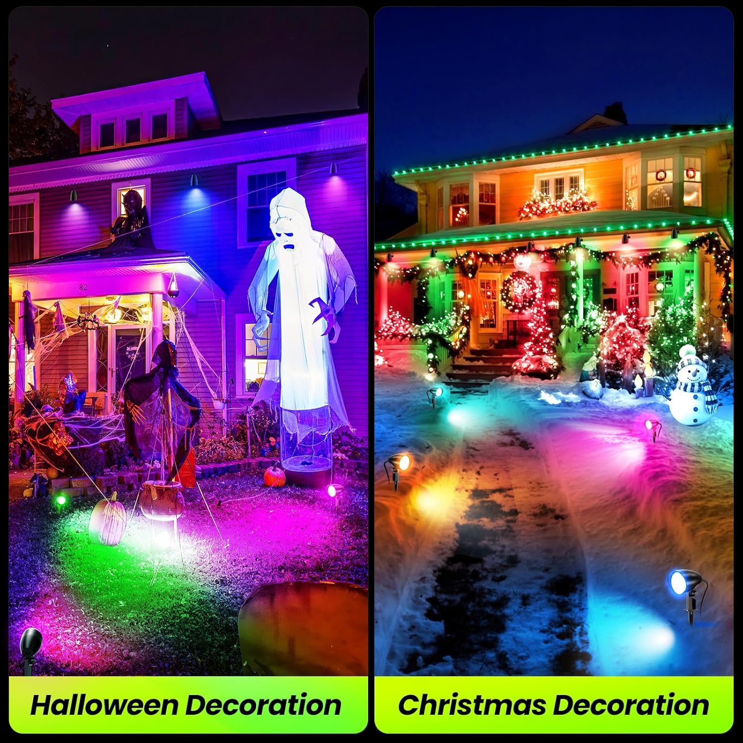 ZZXX 20W RGB Outdoor Spotlight Halloween 120V Color Changing Landscape Lights Waterproof LED Multicoloured Spotlights, Dimmable, Timer, Memory Function with US 3-Plug in (2 Pack)
