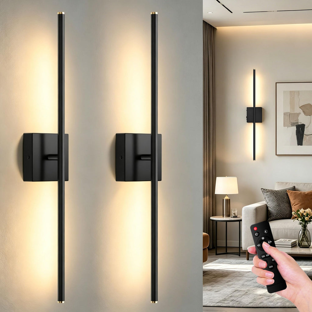 ZZXX 28 Inch Hardwired Wall Sconces Set of Two, Modern Black Wall Lights | 2700K-6500K,LED Wall Sconce With Remote,350°Rotatable ,Memory Function,Dimmable for Living Room, Hallway, Bedroom