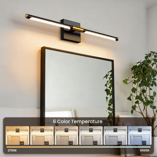 24-inch Bathroom Vanity Light, 6CCT Dimmable LED | 6 color temperatures, adjustable brightness, LED, memory function, night light mode, FCC-certified, black