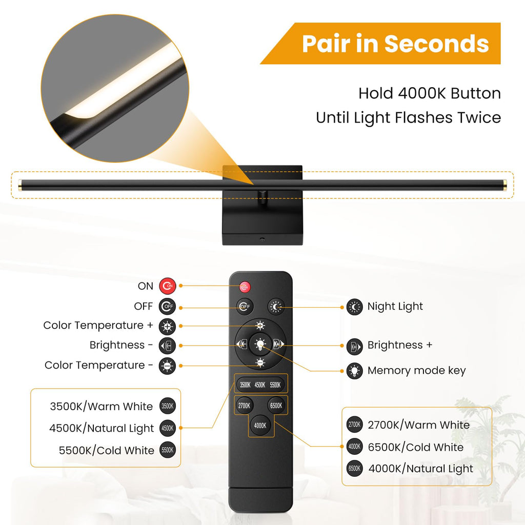 ZZXX 28 Inch Hardwired Wall Sconces Set of Two, Modern Black Wall Lights | 2700K-6500K,LED Wall Sconce With Remote,350°Rotatable ,Memory Function,Dimmable for Living Room, Hallway, Bedroom