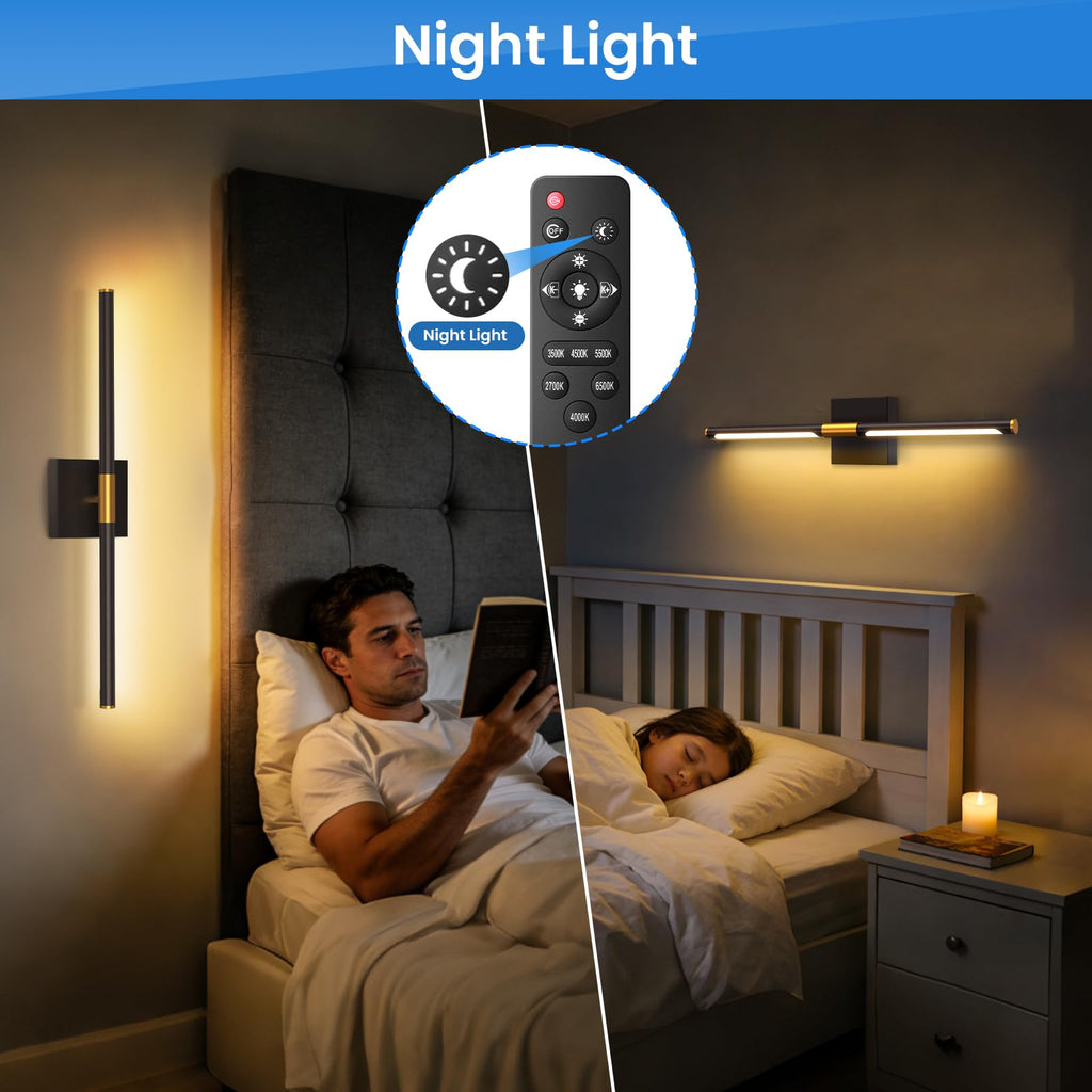 24-inch Bathroom Vanity Light, 6CCT Dimmable LED | 6 color temperatures, adjustable brightness, LED, memory function, night light mode, FCC-certified, black